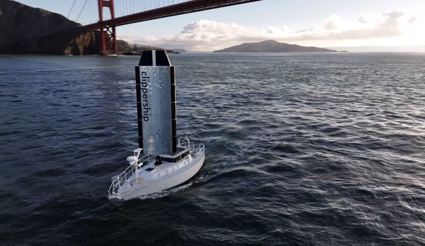 Vessel at sea below the Golden Gate Bridge